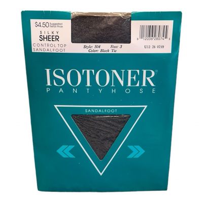 1988 Isotoner Pantyhose Control Top Sandalfoot Black Tie Size 3 Silky Sheer